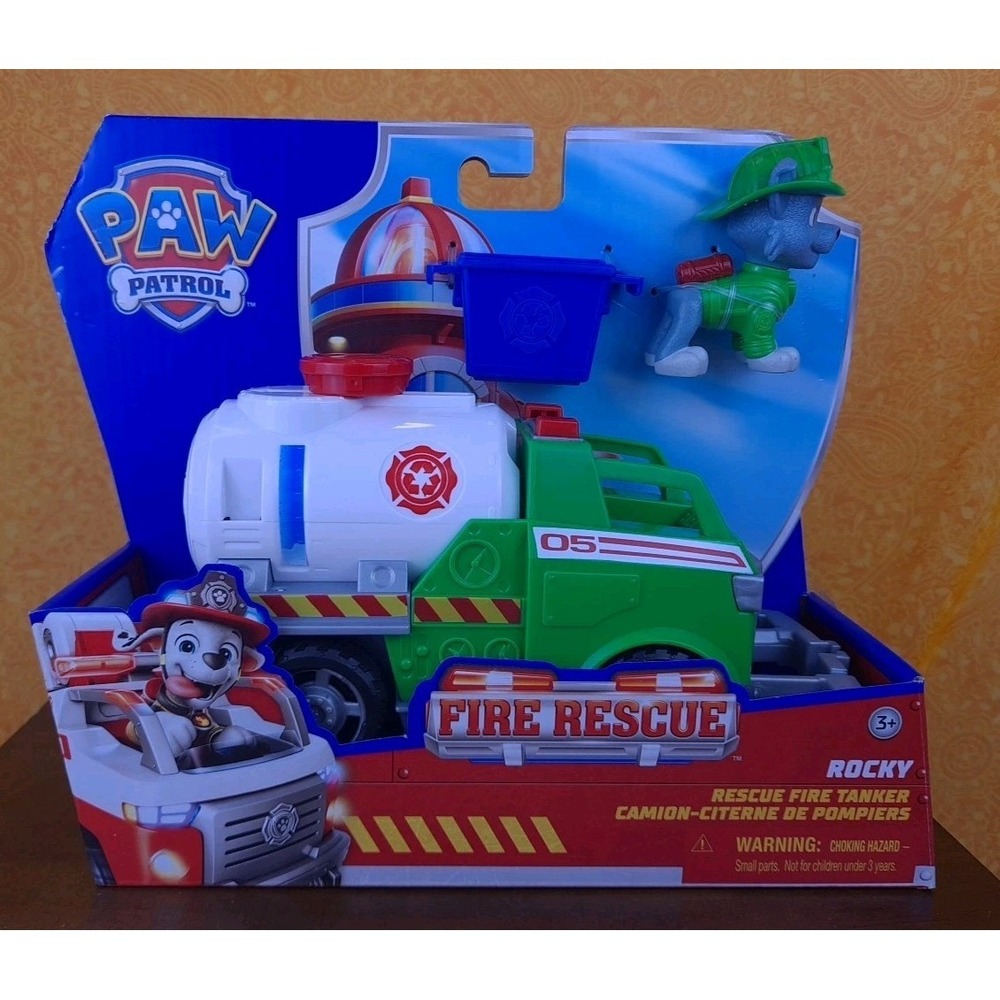 PAW Patrol Fire Rescue Rocky Rescue Fire‎ Tanker , Figure & Grab Claw Brand New